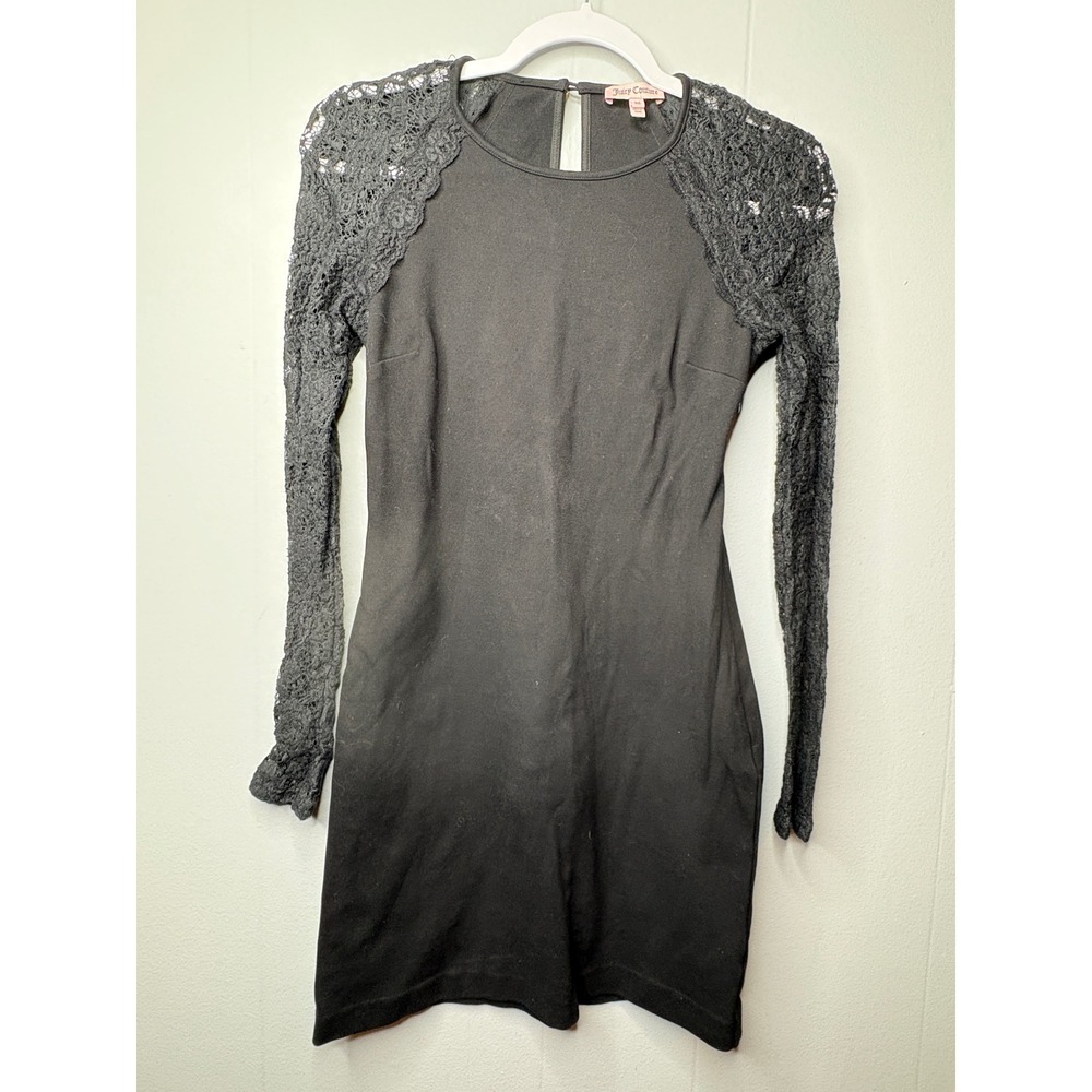 Juicy Couture Womens Black Lace Long Sleeve Sheath Dress XS Keyhole Back